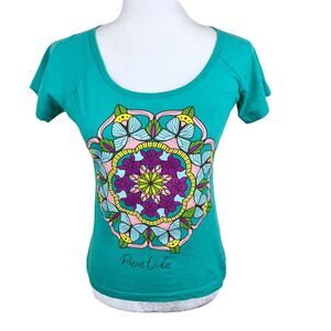 Morpho Shirt Women Small Green Neon Mandala Pura Vida Graphic Short Sleeve Tee